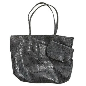 Carlos Falchi Fatto A Mano Tote Bag Metallic Silver Zebra Pouch Incuded